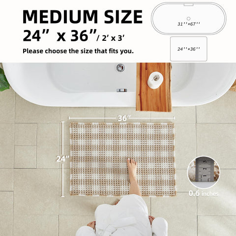 TYUU waffle bath mat with absorbent weave keeps moisture under control for a dry bathroom.