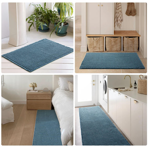 TYUU waffle bath mat denim blue plush texture adds spa-like comfort after showers