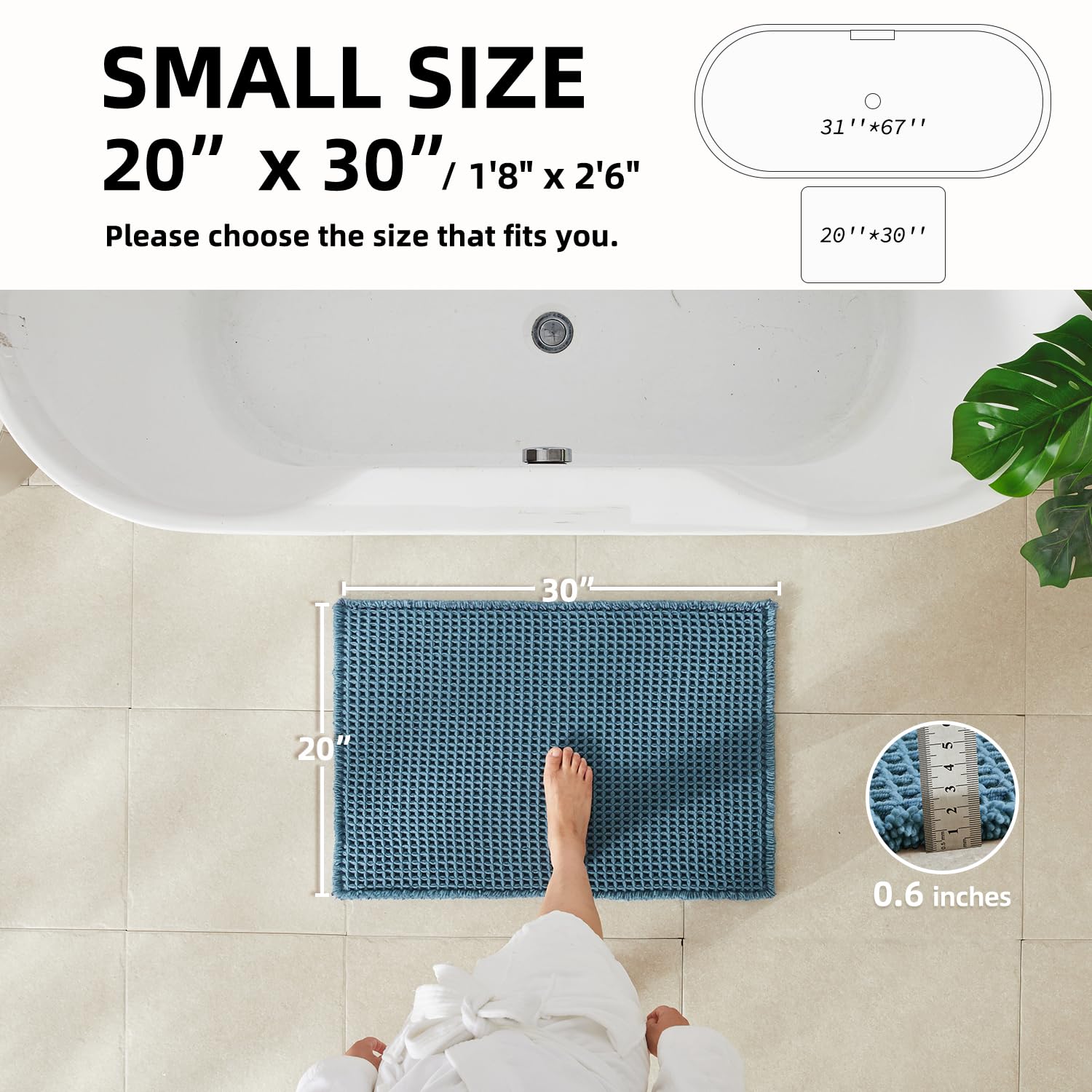 TYUU waffle bath mat denim blue close-up weave highlighting absorbent texture for quick drying