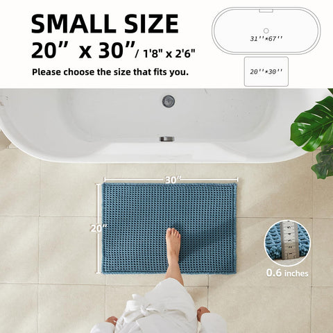 TYUU waffle bath mat denim blue close-up weave highlighting absorbent texture for quick drying