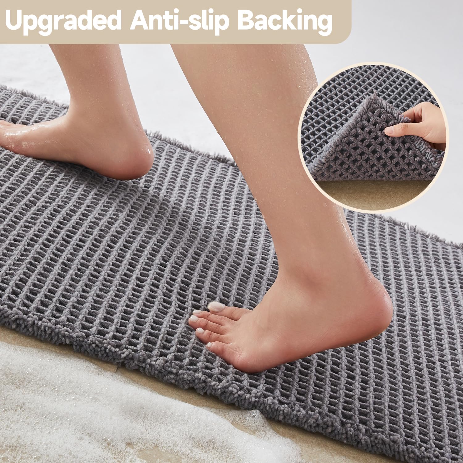 TYUU waffle bath mat grey 30x20 in a modern bathroom setting