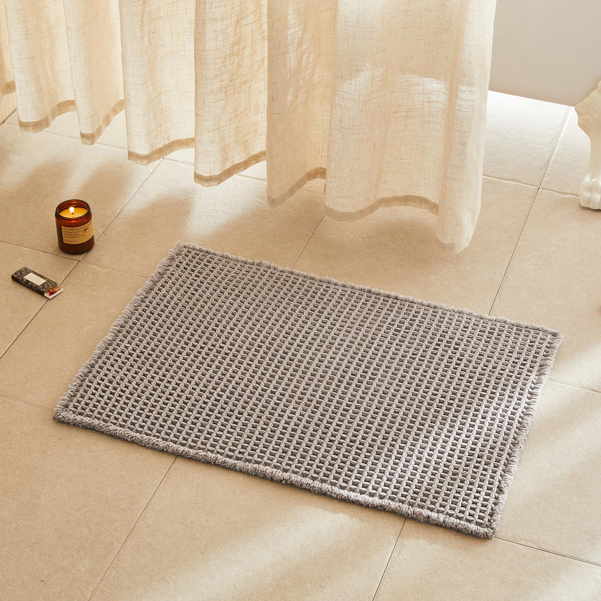 TYUU waffle bath mat light grey 30x20 with plush texture for a cozy post-shower step.