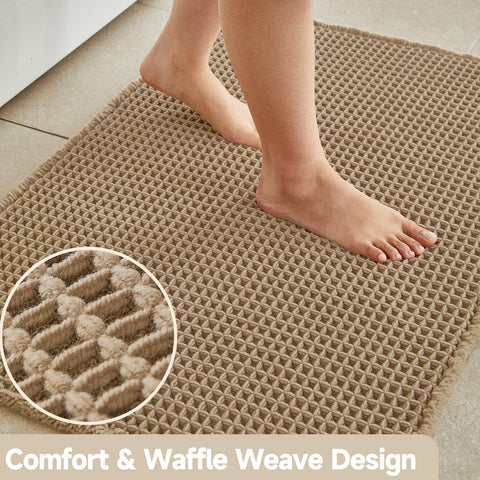 TYUU waffle bath mat non-slip backing keeps rug steady.