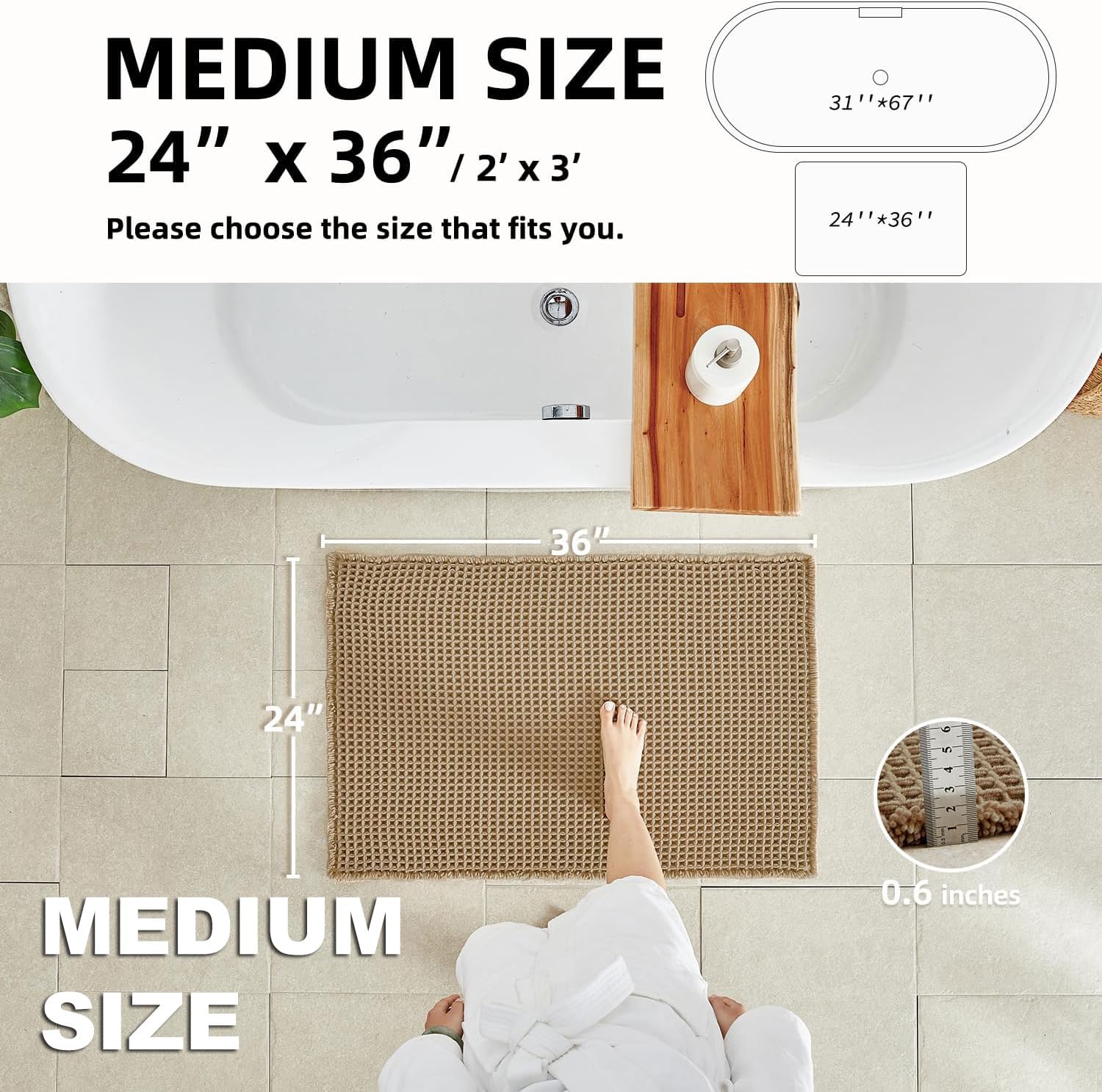 TYUU waffle bath mat quick-dry weave captures moisture rapidly.