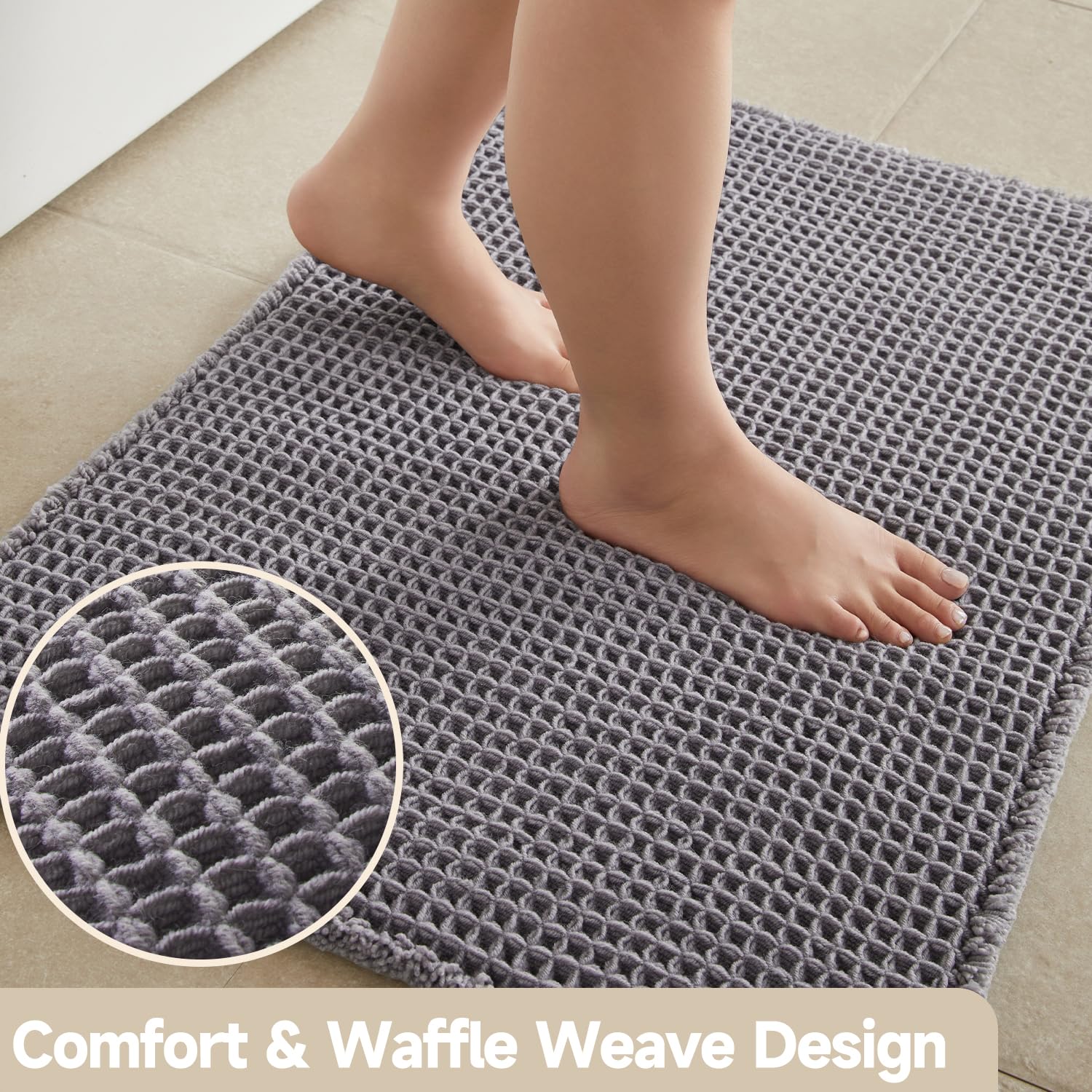 TYUU waffle bath mat quick-dry weave speeds moisture evaporation after showers