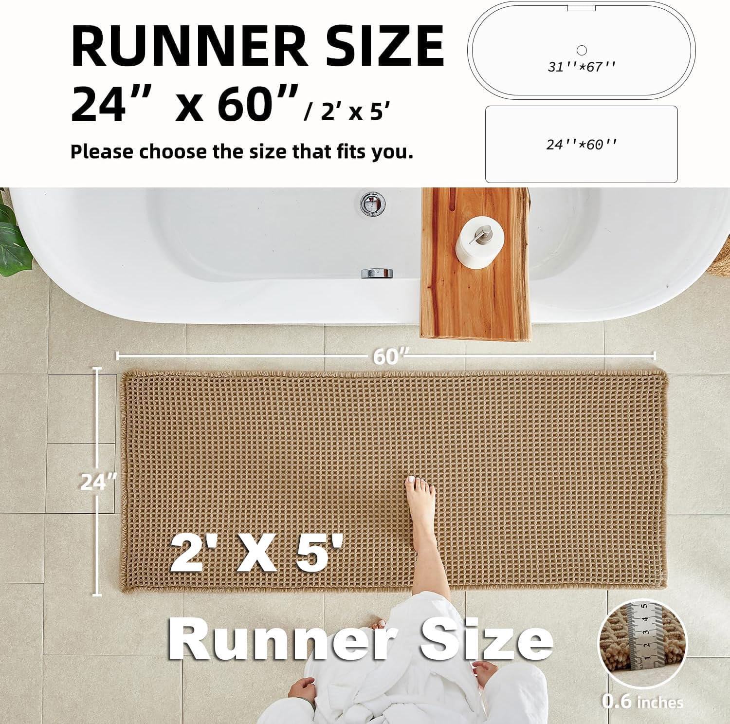 TYUU waffle runner rug bathroom with non-slip backing secures position