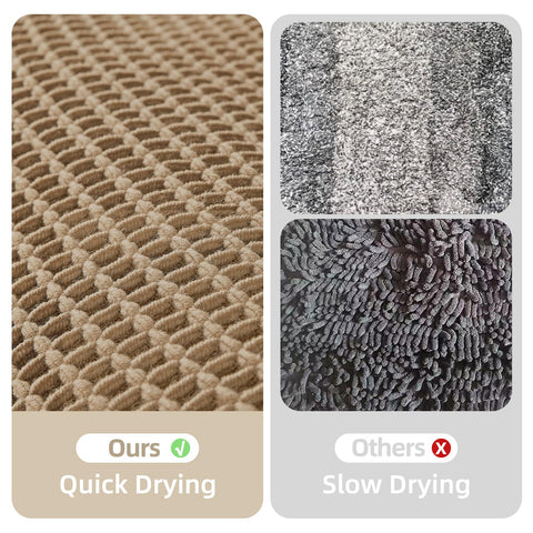 TYUU Waffle Runner Rug in khaki blends with warm bathroom decor