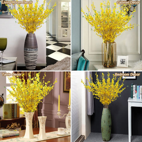 Living room display with U'Artlines Forsythia branches in a tall vase