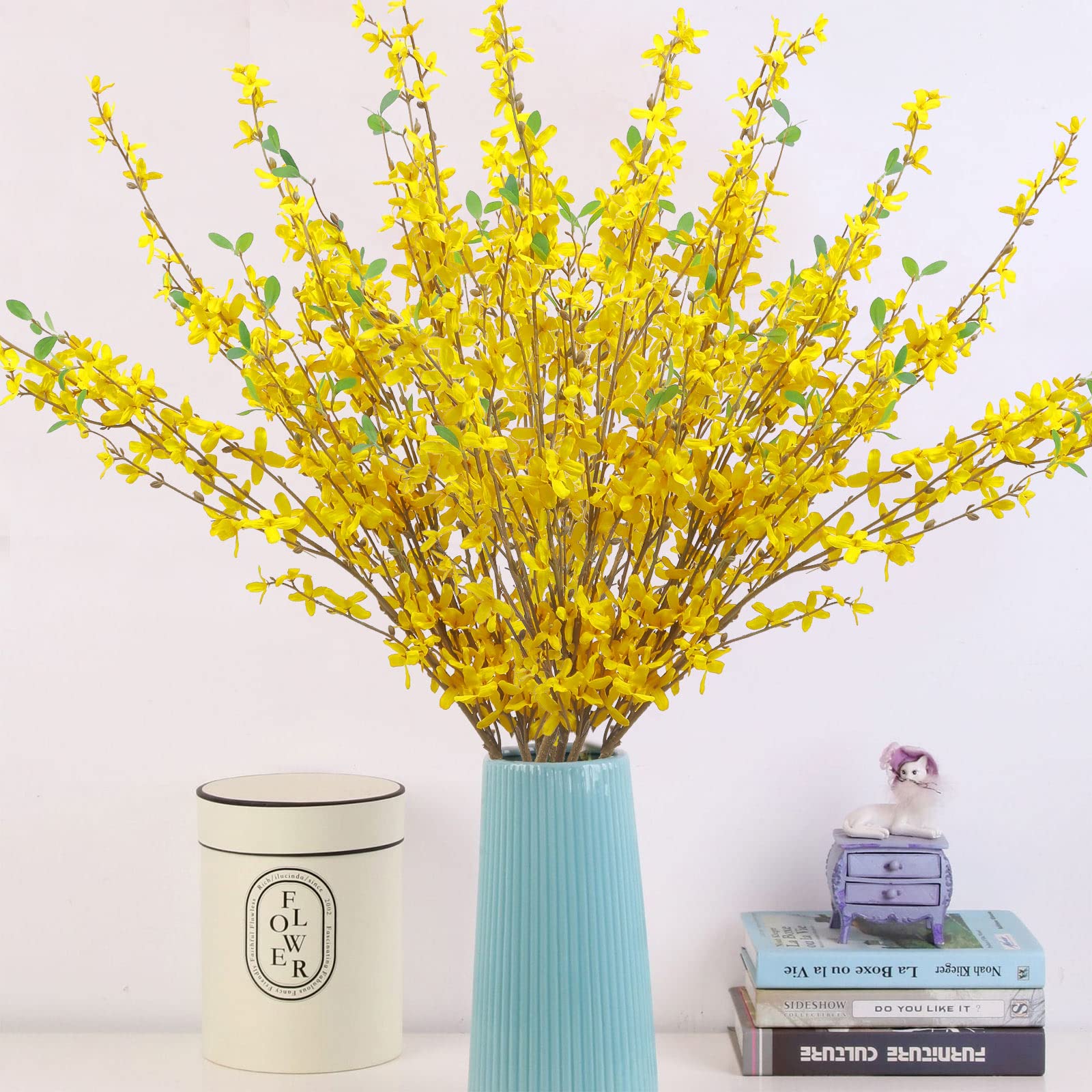 Office decor idea using U'Artlines Forsythia branches for a cheerful workspace