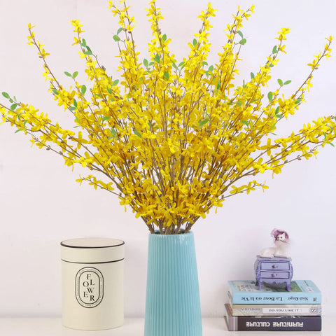 Office decor idea using U'Artlines Forsythia branches for a cheerful workspace