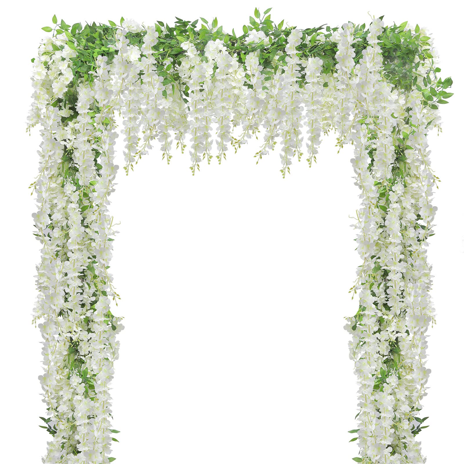 U'Artlines wisteria garland with silk white flowers for elegant arch decor.