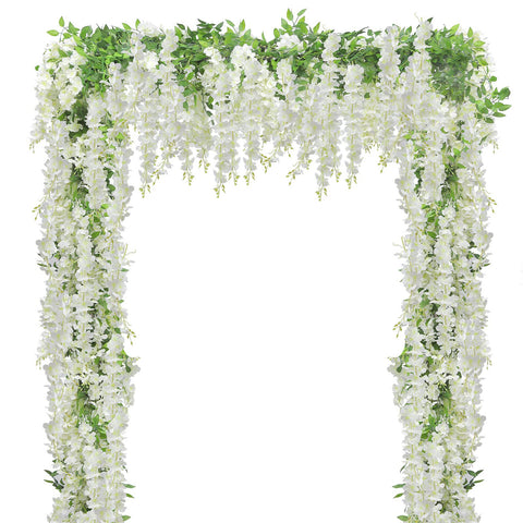 U'Artlines wisteria garland with silk white flowers for elegant arch decor.