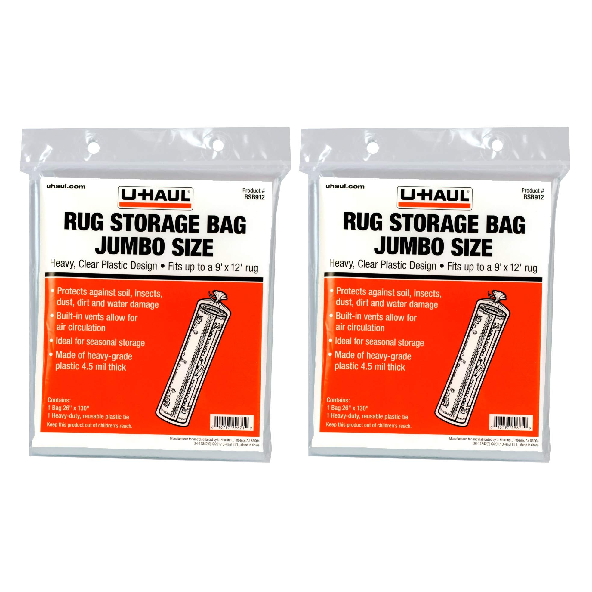 U-Haul Jumbo Rug Storage Bags protect a rolled rug up to 9' x 12' from dust and moisture