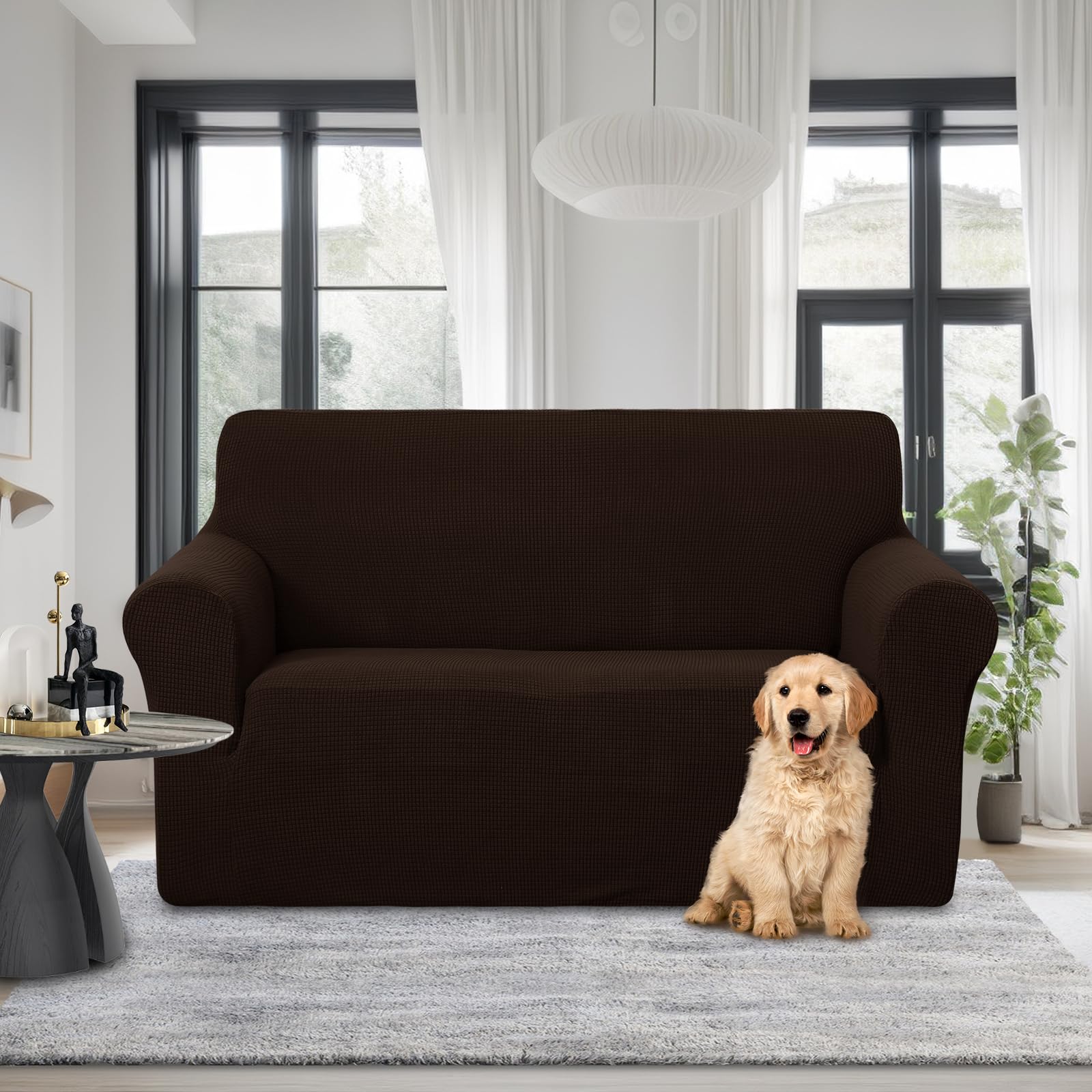 U-NICE HOME Stretch fabric shown securing non-slip grip on sofa.