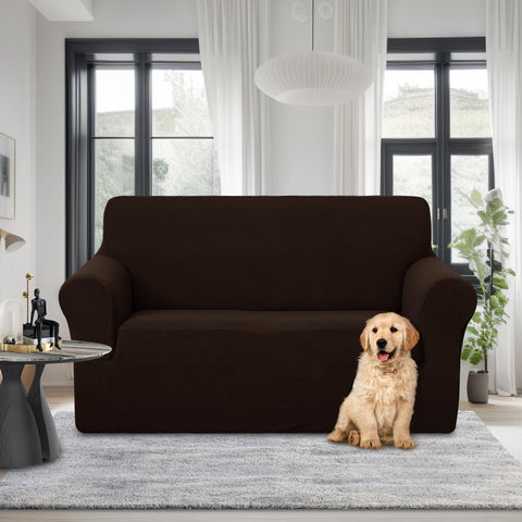U-NICE HOME Stretch fabric shown securing non-slip grip on sofa.