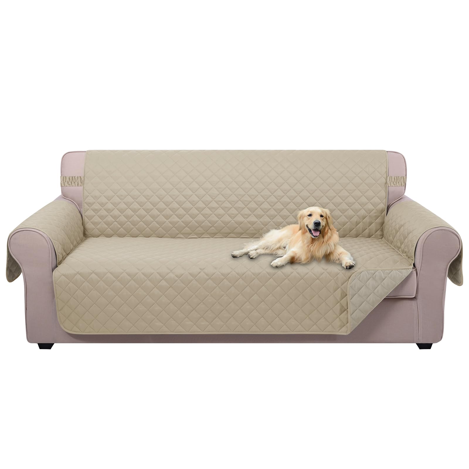 U-NICE HOME reversible sofa cover sand beige front view protects and refreshes the sofa
