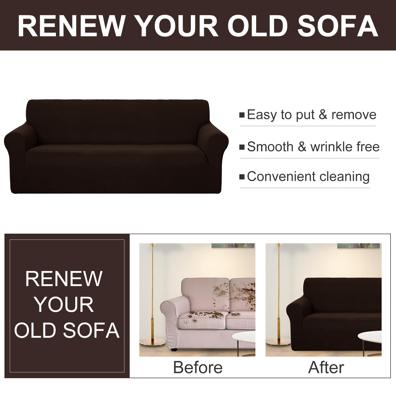 U-NICE HOME Spill-proof protector on a two-cushion sofa shields from spills.