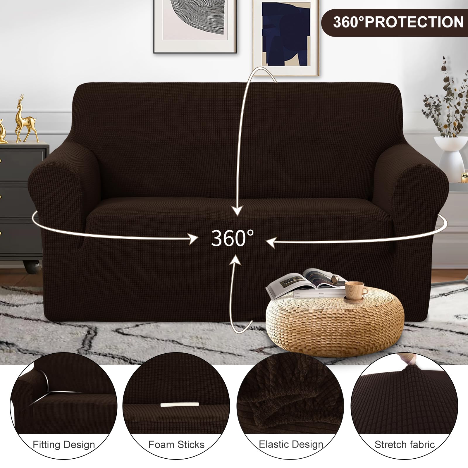 U-NICE HOME Stretchable loveseat cover detail highlights fabric texture.