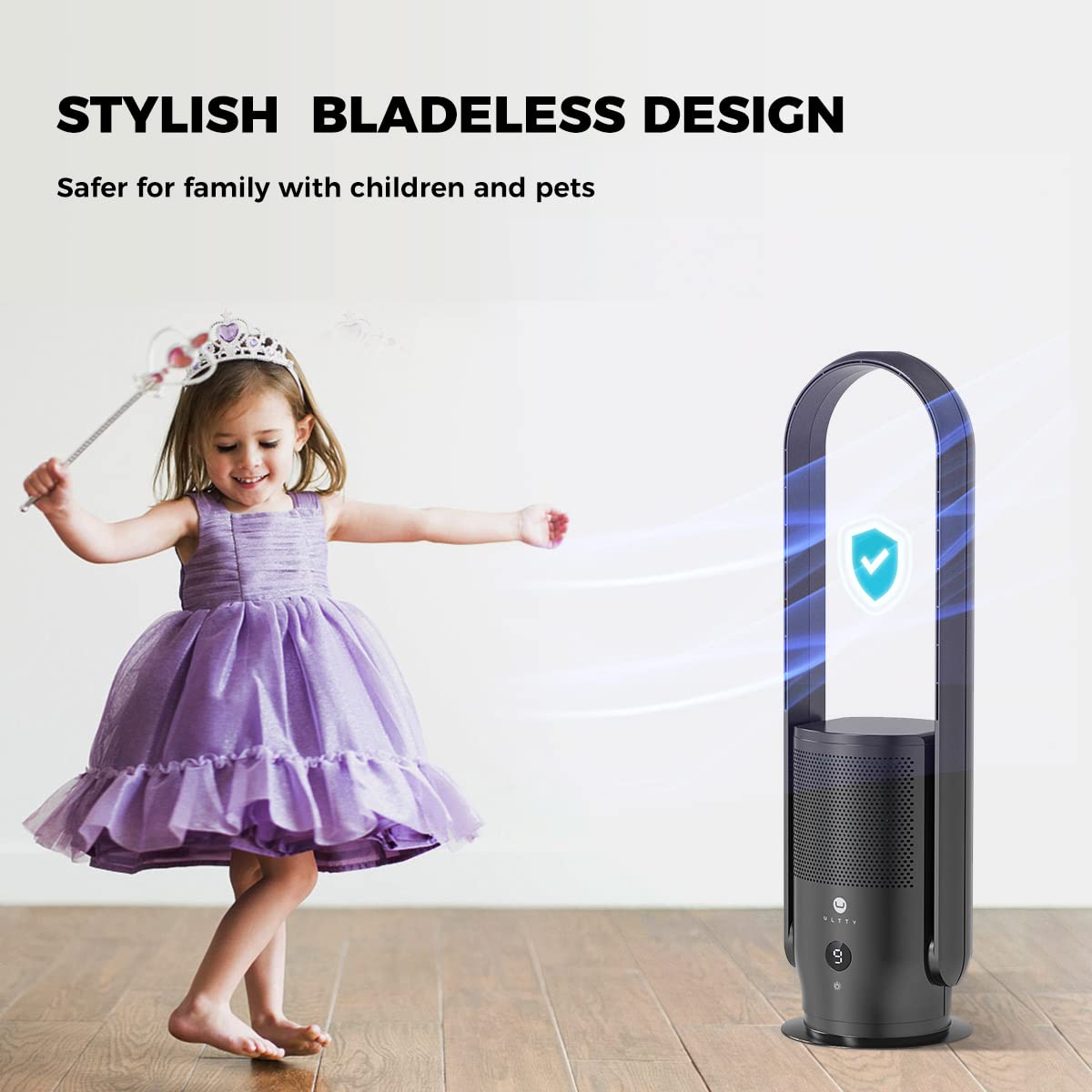 U ULTTY bladeless tower fan with HEPA filter for cleaner air.