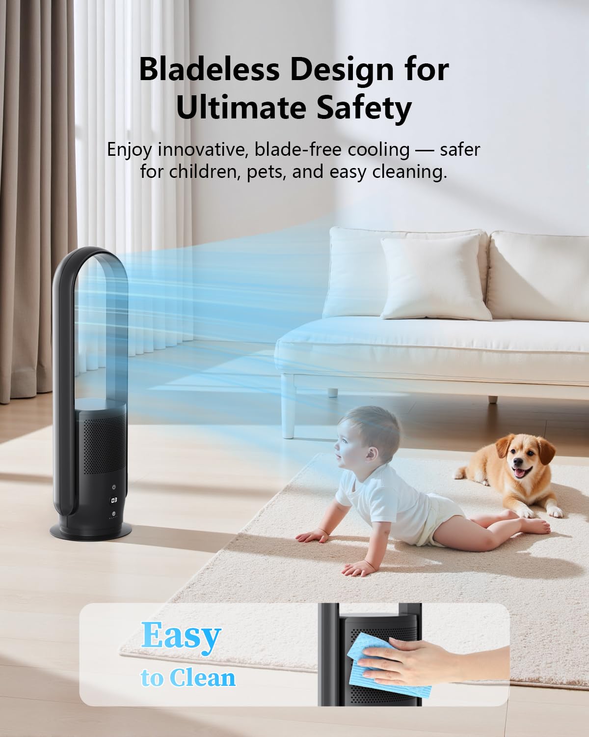 U ULTTY bladeless tower fan covers up to 390 sq ft.