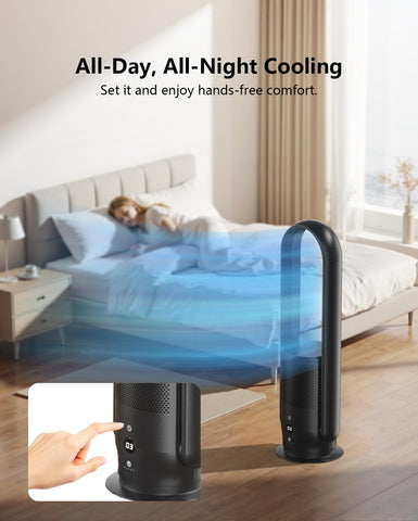 U ULTTY bladeless tower fan operates quietly for peaceful rooms.