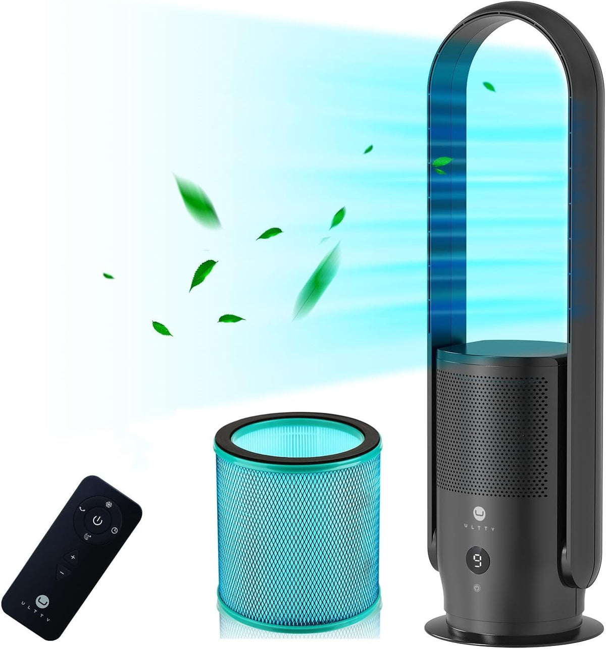 U ULTTY bladeless tower fan with remote for effortless cooling.