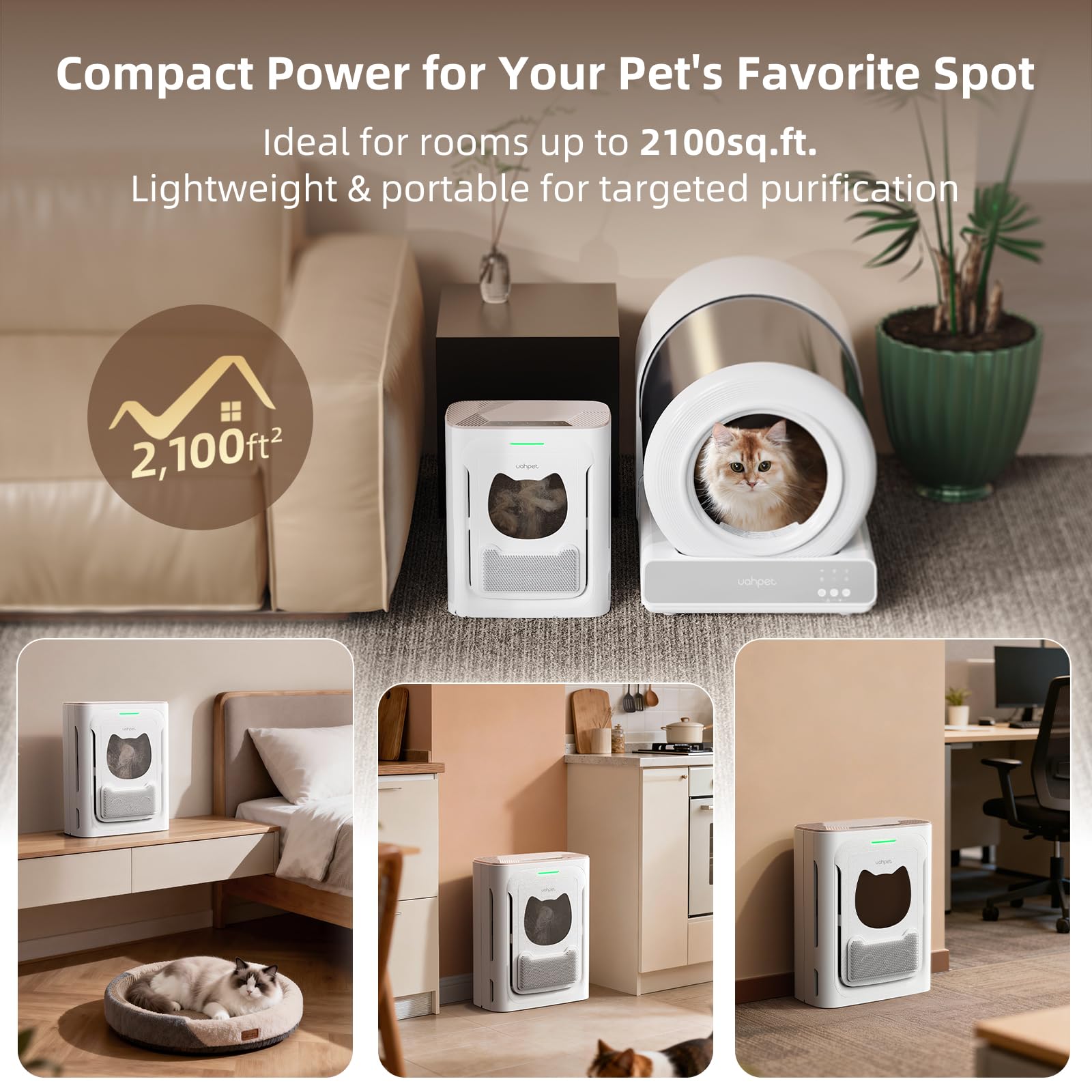 uahpet Pet Air Purifier near litter box for targeted purification