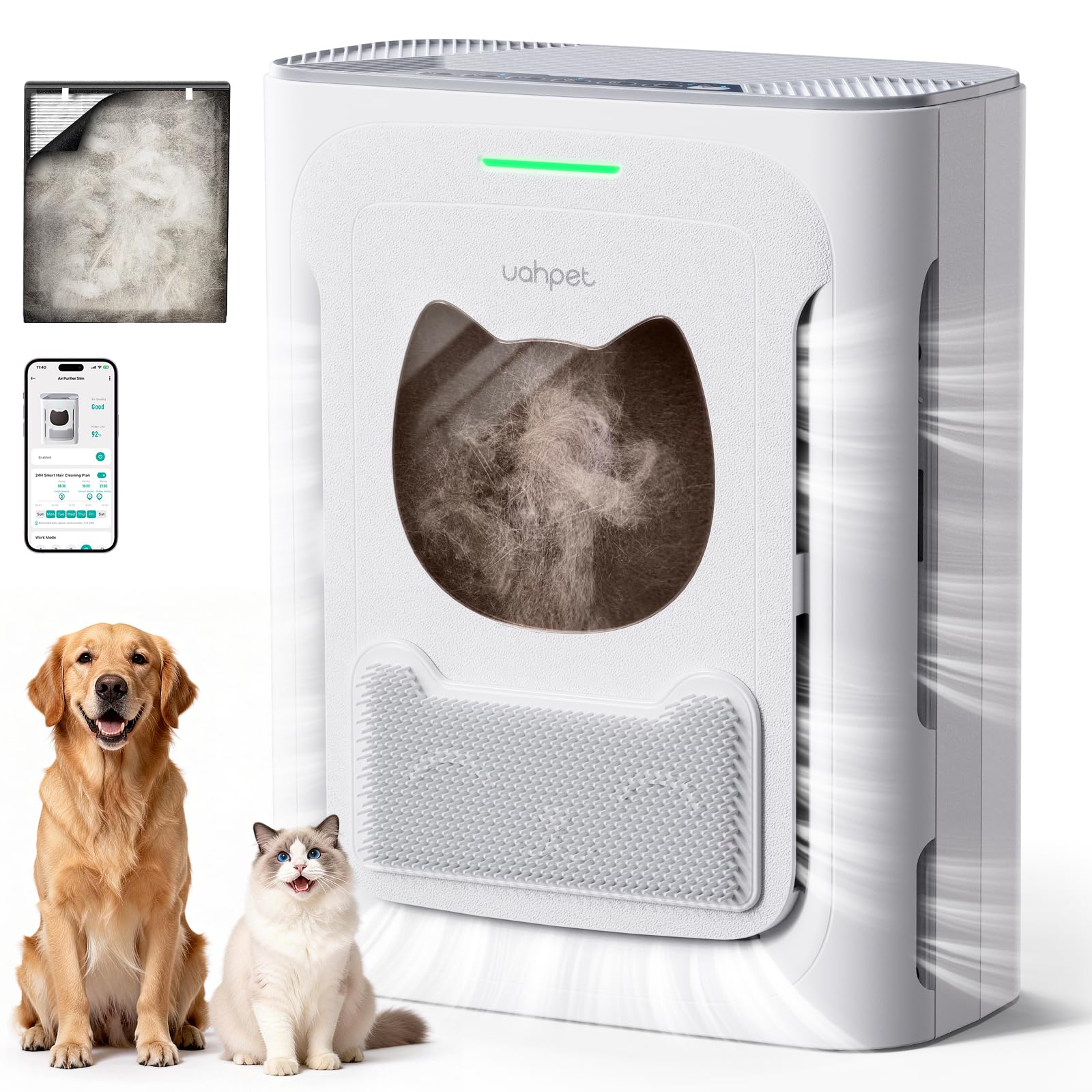 uahpet Pet Air Purifier Slim front view showing compact design for easy placement