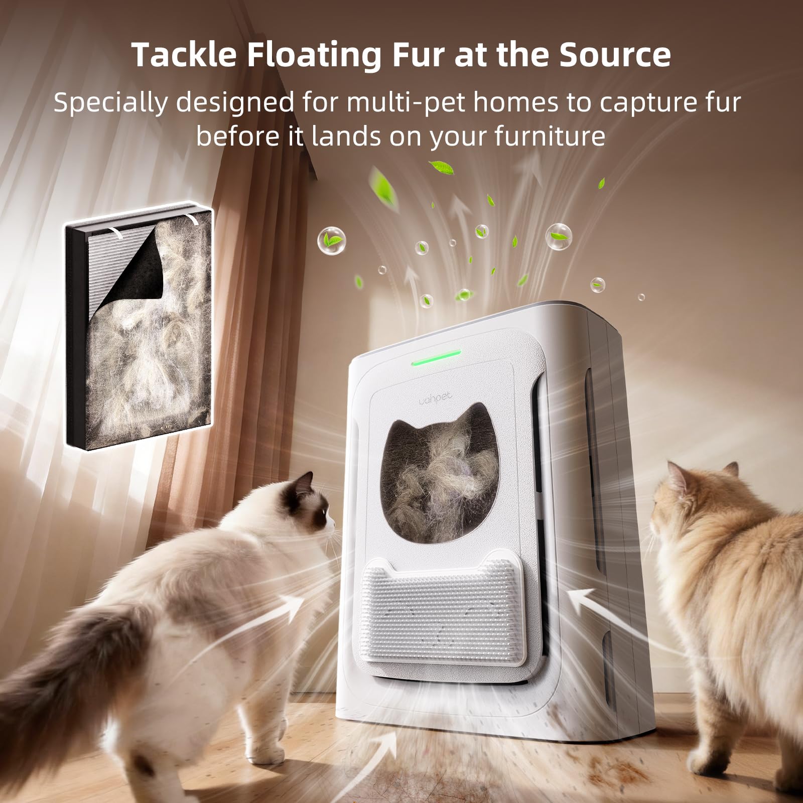 uahpet Pet Air Purifier Slim side view highlighting portability between rooms