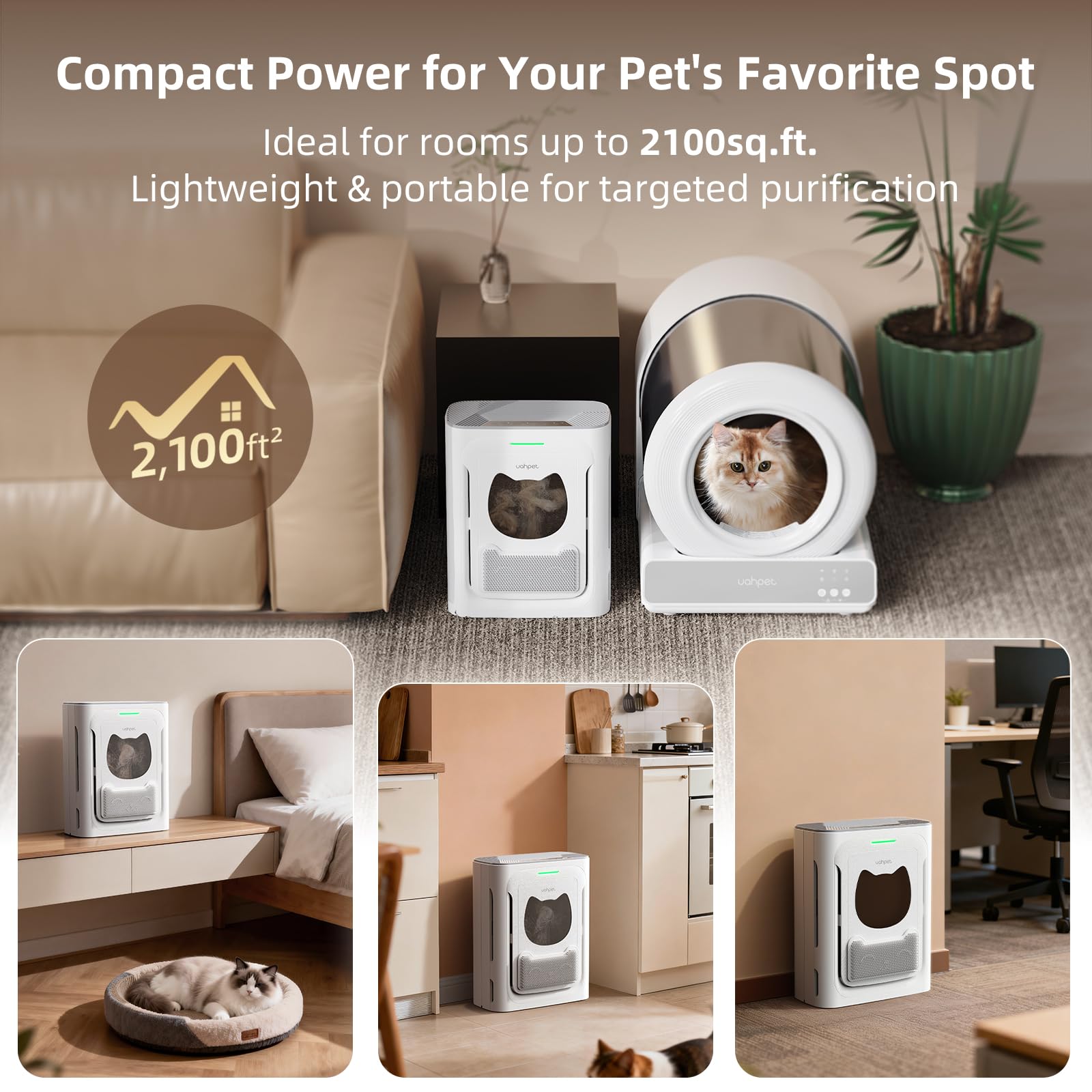 uahpet Pet room placement near litter box showing targeted purification