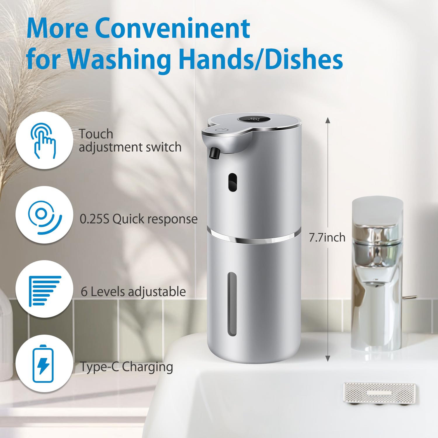 Uarnicey automatic foaming dispenser digital display shows foam level and power