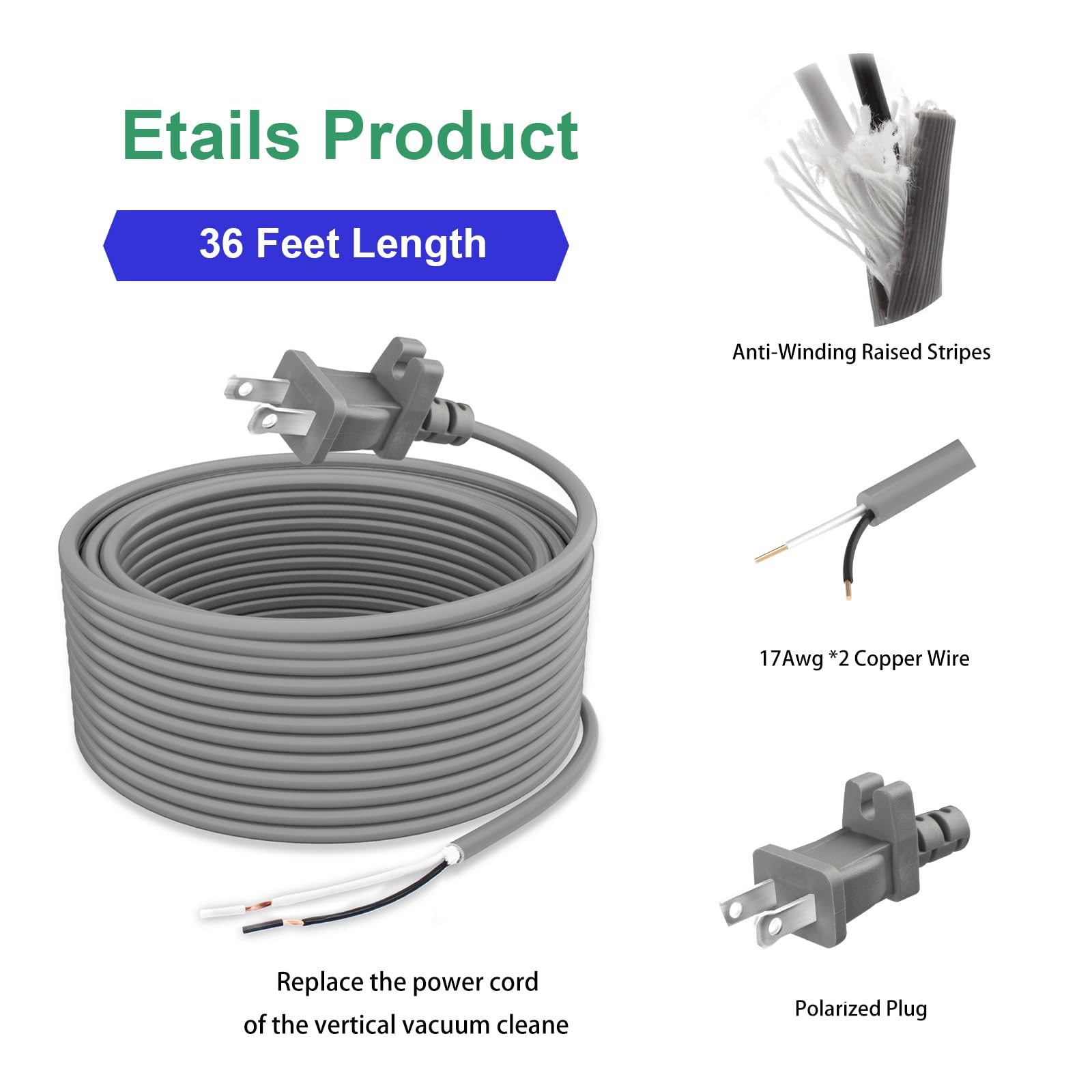 UAUSE durable replacement cord for Shark Navigator and Pro models
