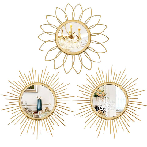 Uaussi 3-pack sunburst mirrors in gold create a dramatic focal point on walls.