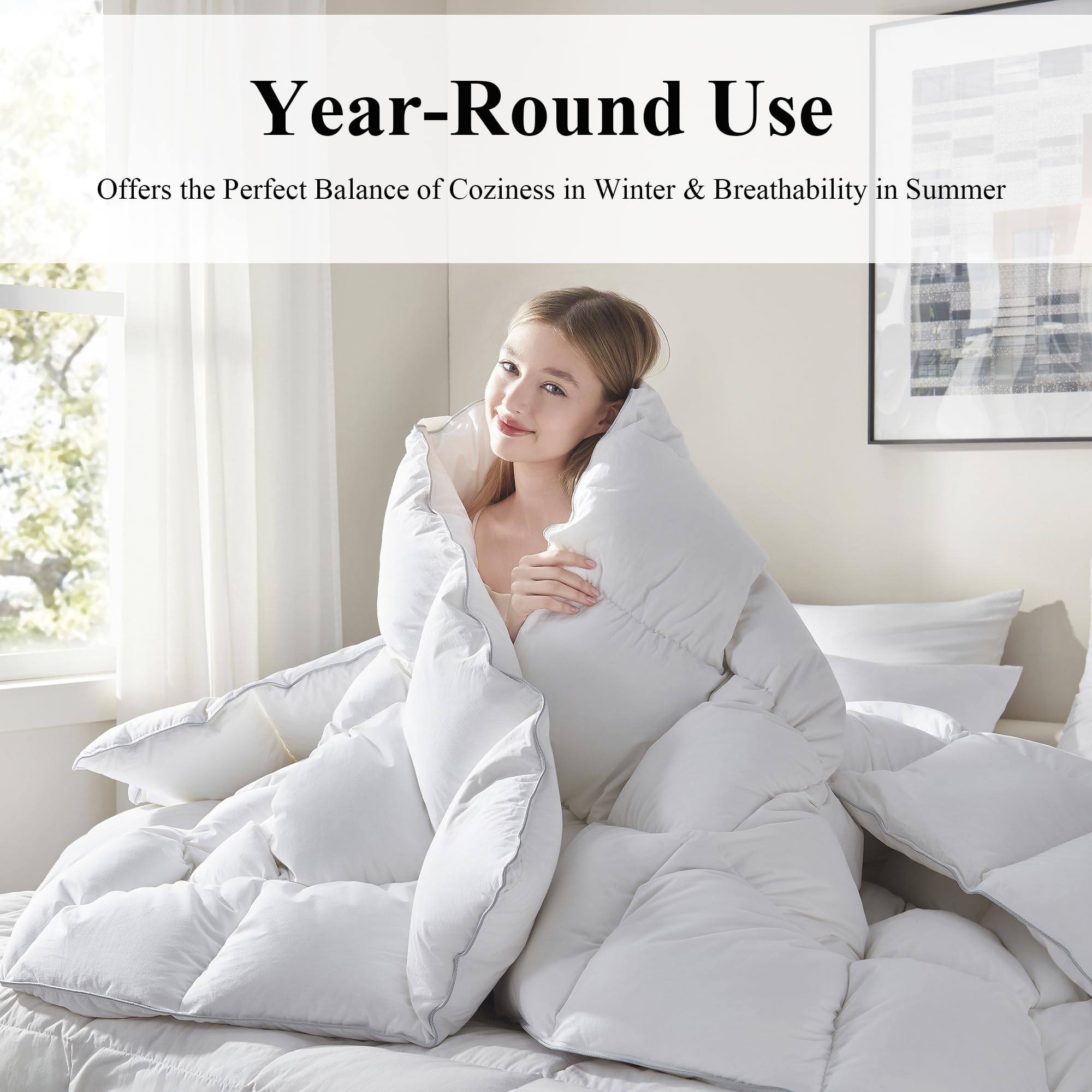 Double-needle hemming reinforces the comforter’s long-lasting quality