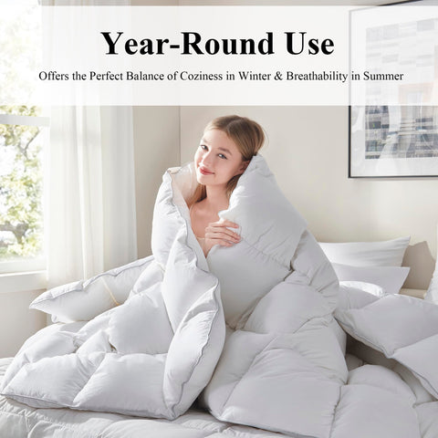 Double-needle hemming reinforces the comforter’s long-lasting quality