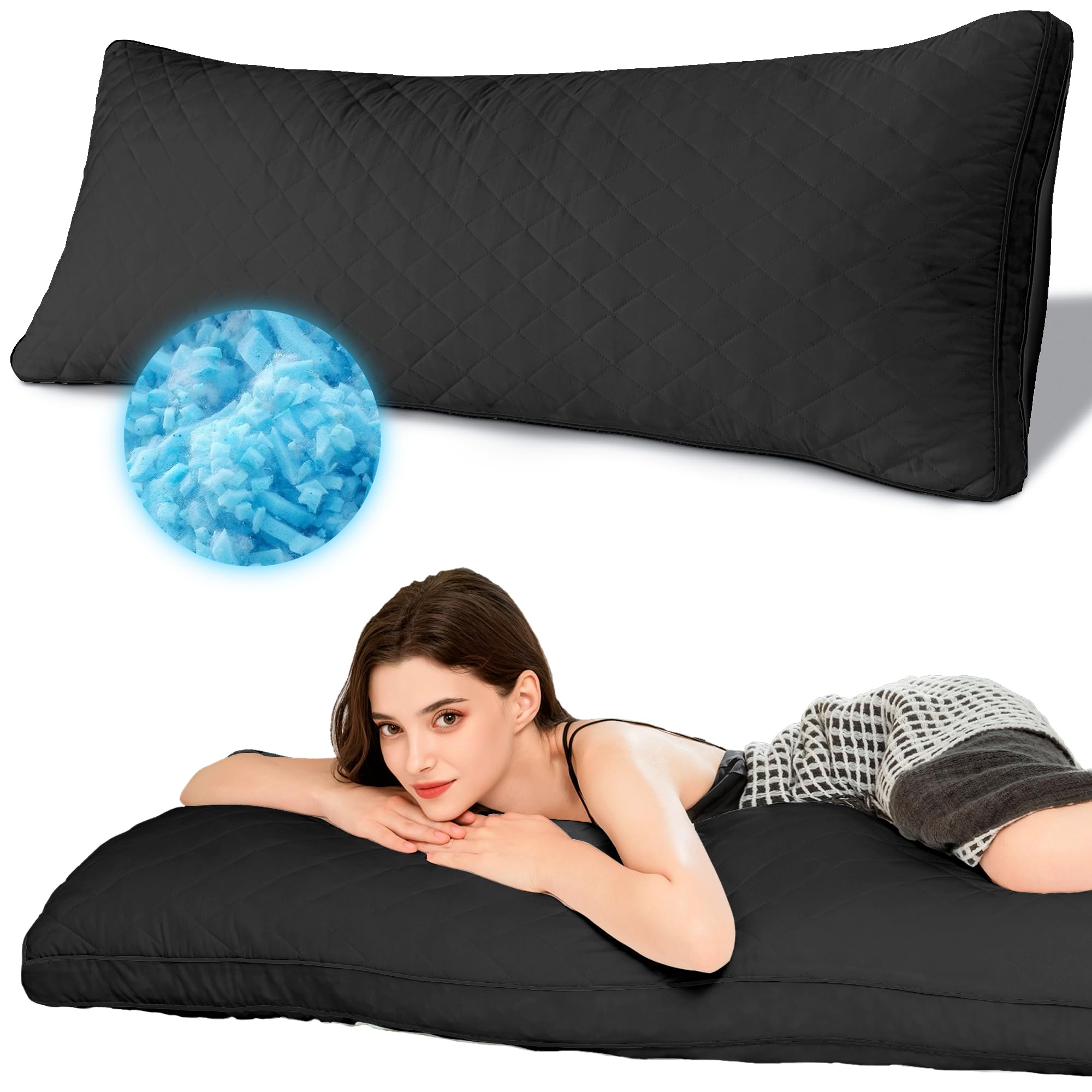 Ubauba memory foam body pillow with diamond-quilted cover provides stable support for long sleep
