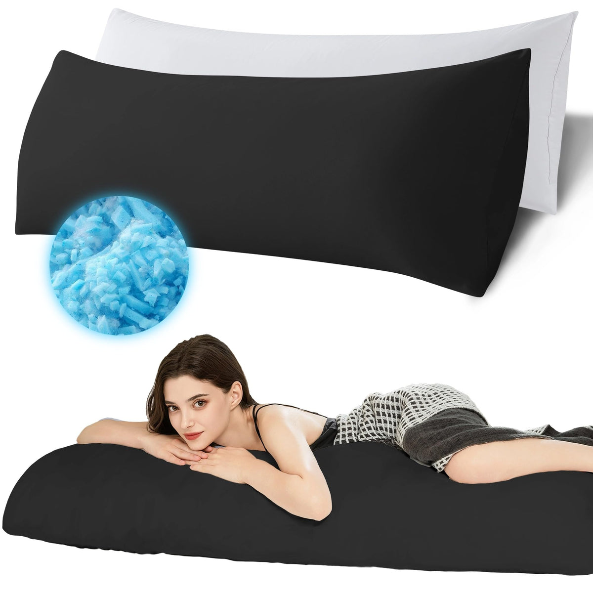Ubauba memory foam body pillow 20x54 inches in pitch black for full-body support.