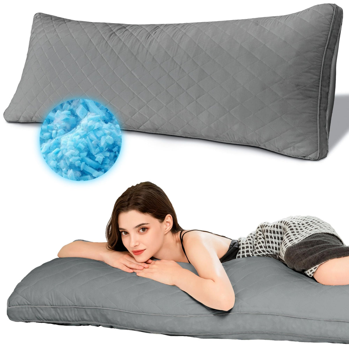 Ubauba memory foam body pillow front view with full-length support for sleep