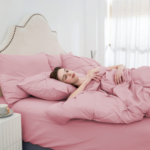 Ubauba pink queen comforter set in a cozy bedroom ambiance for restful nights