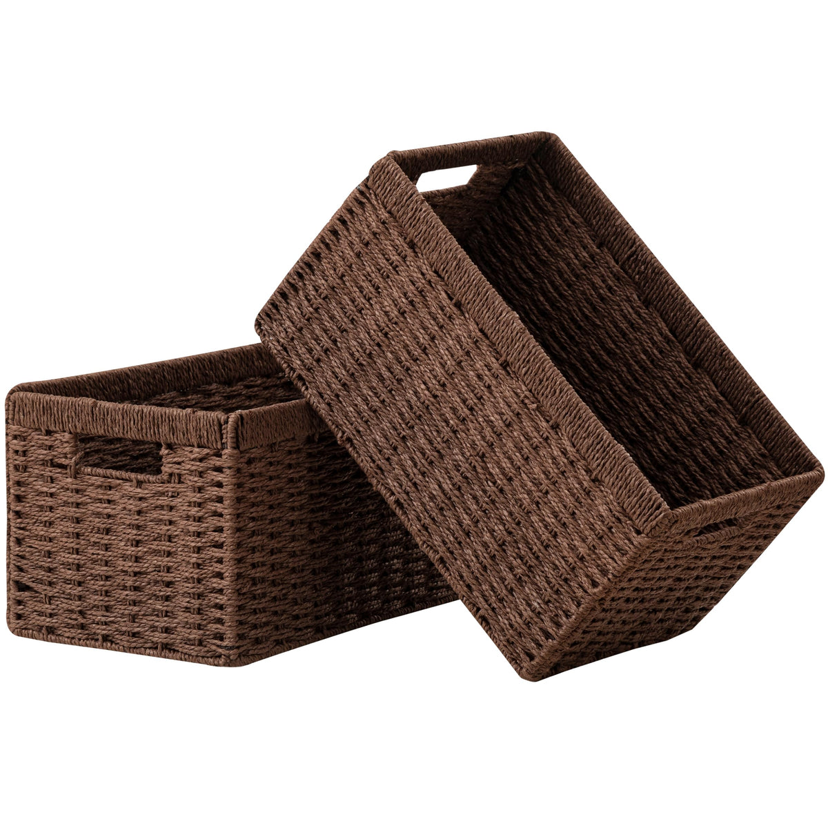 UBBCARE wicker basket on a shelf in dark brown for tidy storage