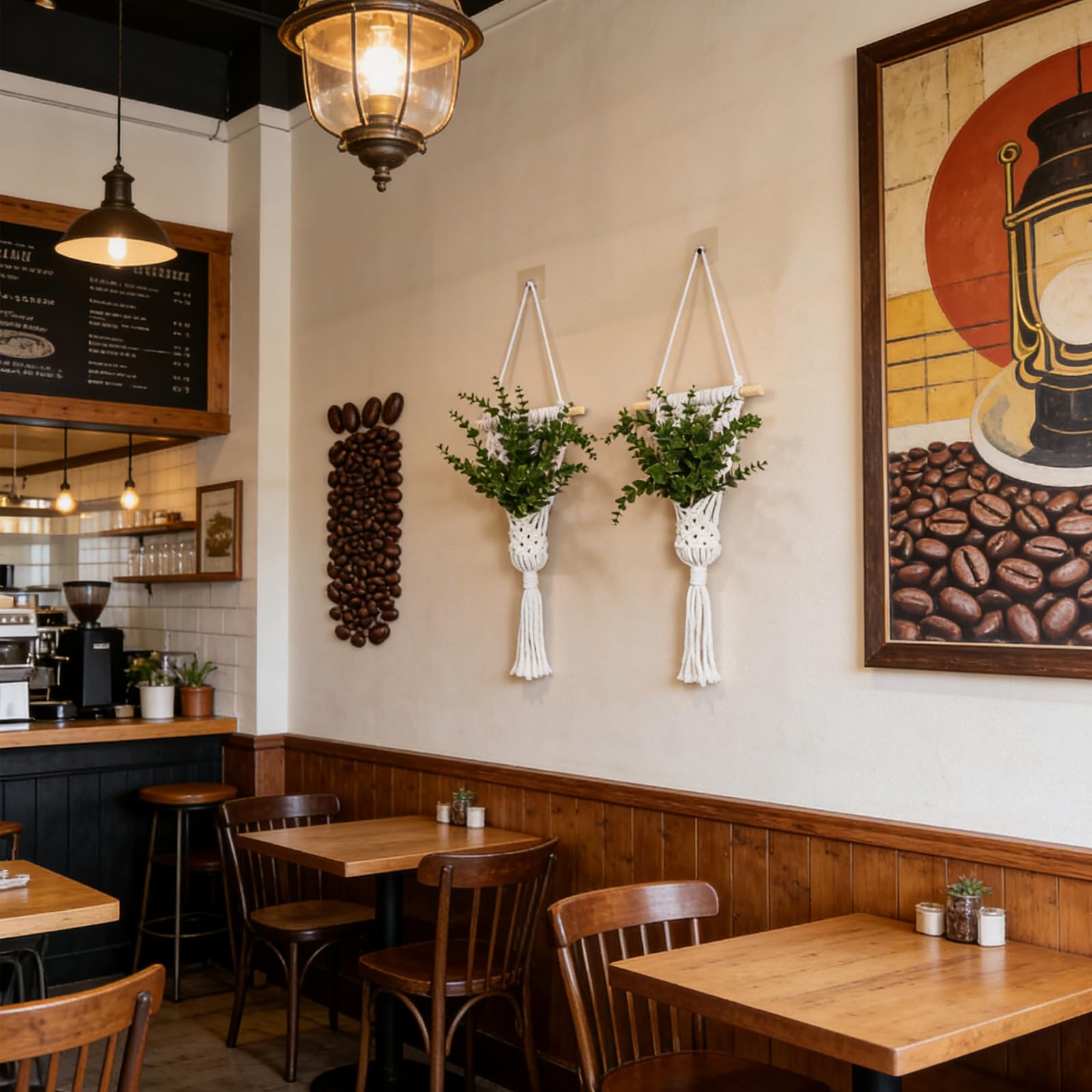 Cozy room accent: UBOSU macrame near fireplace mantel.