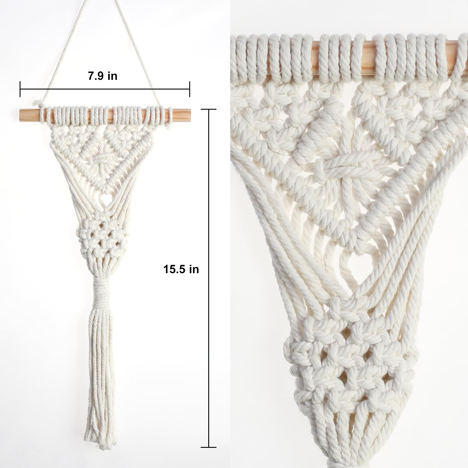 Close-up of UBOSU macrame weaving pattern in white cotton rope.