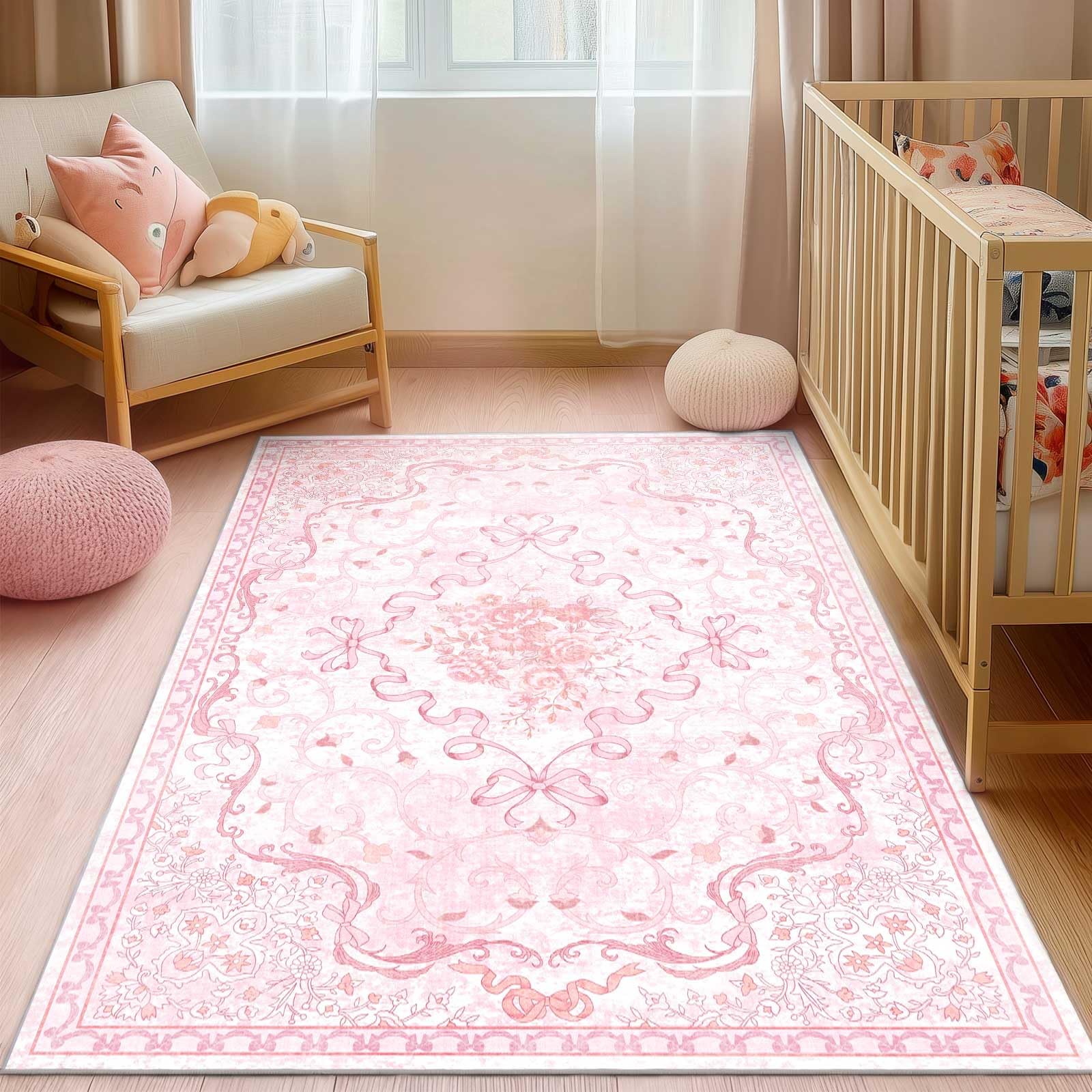 Ucharm Pink Bow Rug 5x7 in bedroom delivers soft, cozy playtime comfort.