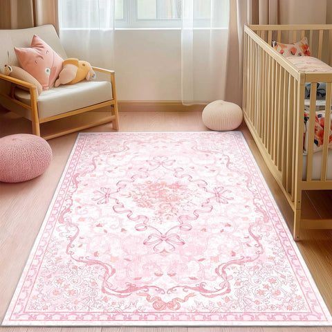 Ucharm Pink Bow Rug 5x7 in bedroom delivers soft, cozy playtime comfort.