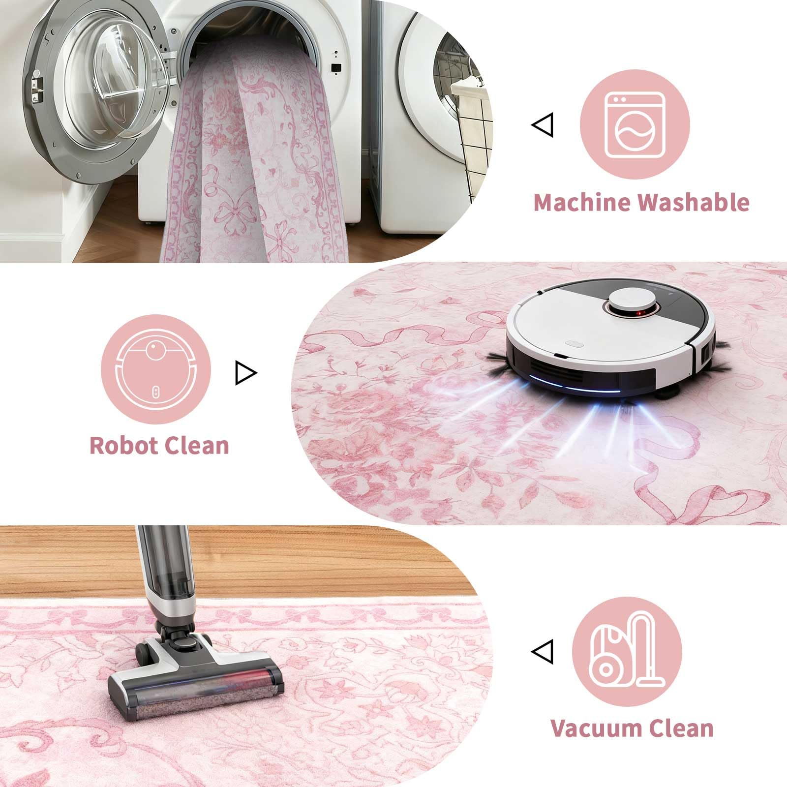 Ucharm Pink Bow Rug 5x7 complements dorm decor with durable, washable design.