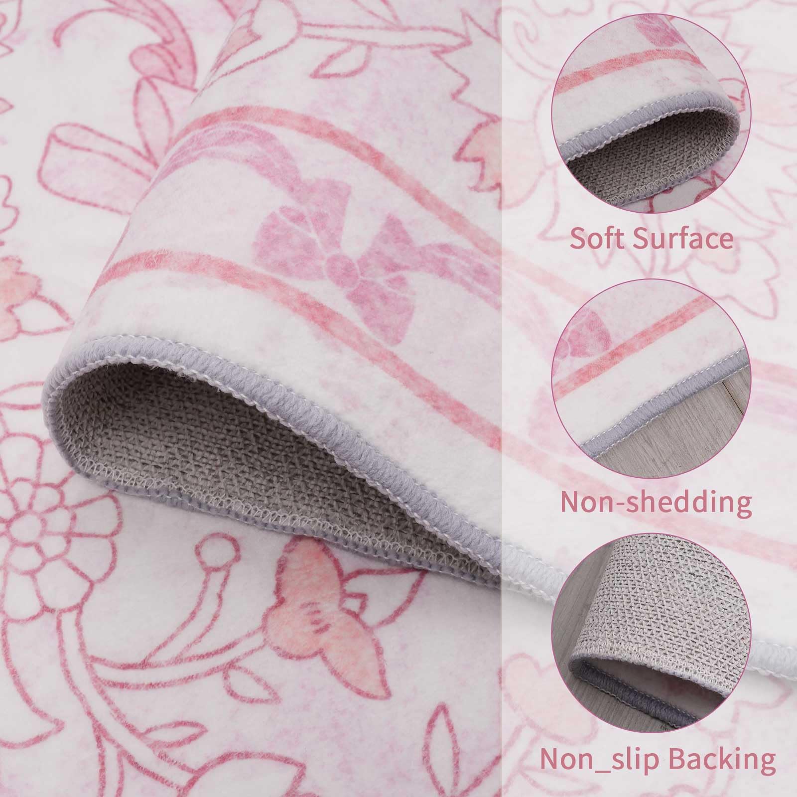 Ucharm Pink Bow Rug for playroom brightens spaces while remaining easy to clean.
