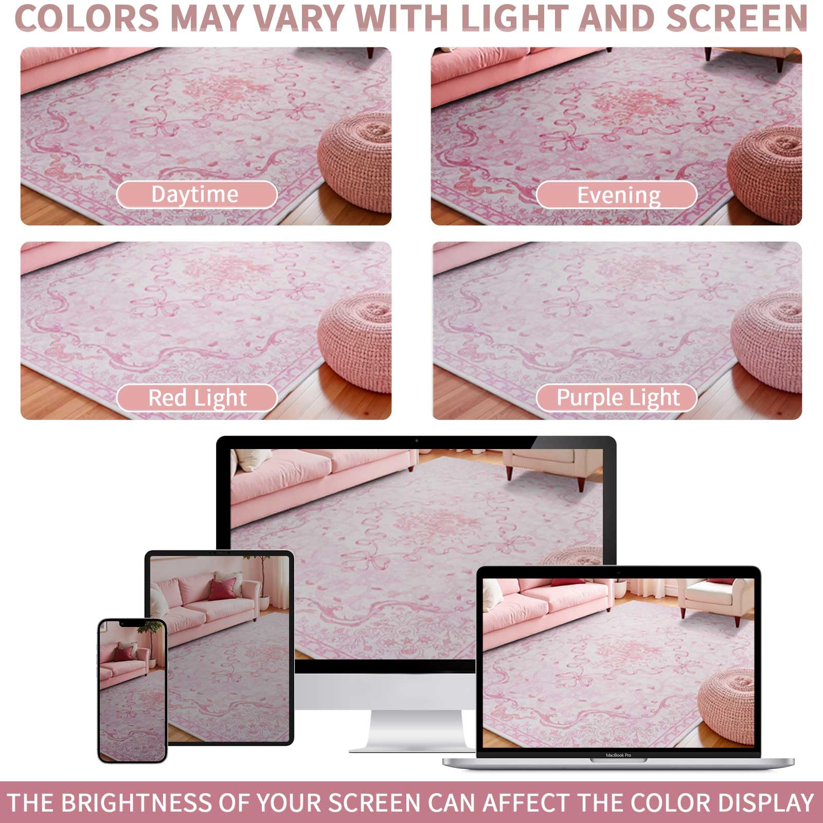 Ucharm Pink Bow Rug features non-slip backing for safer everyday movement.