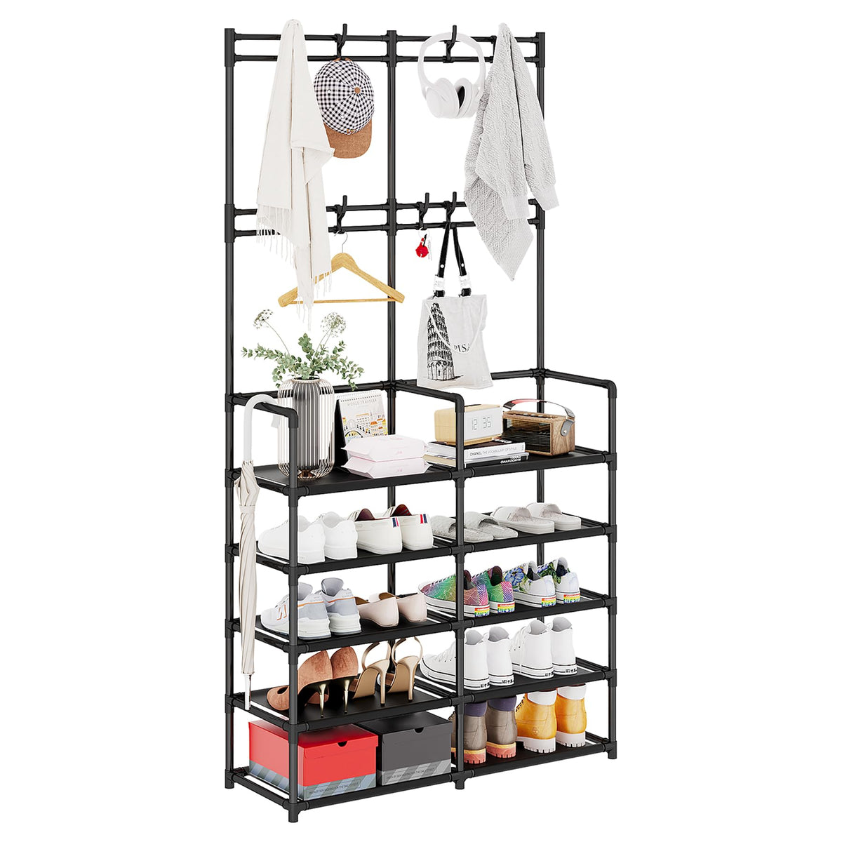 UDEAR 5-tier coat rack front view for organized entryway storage.