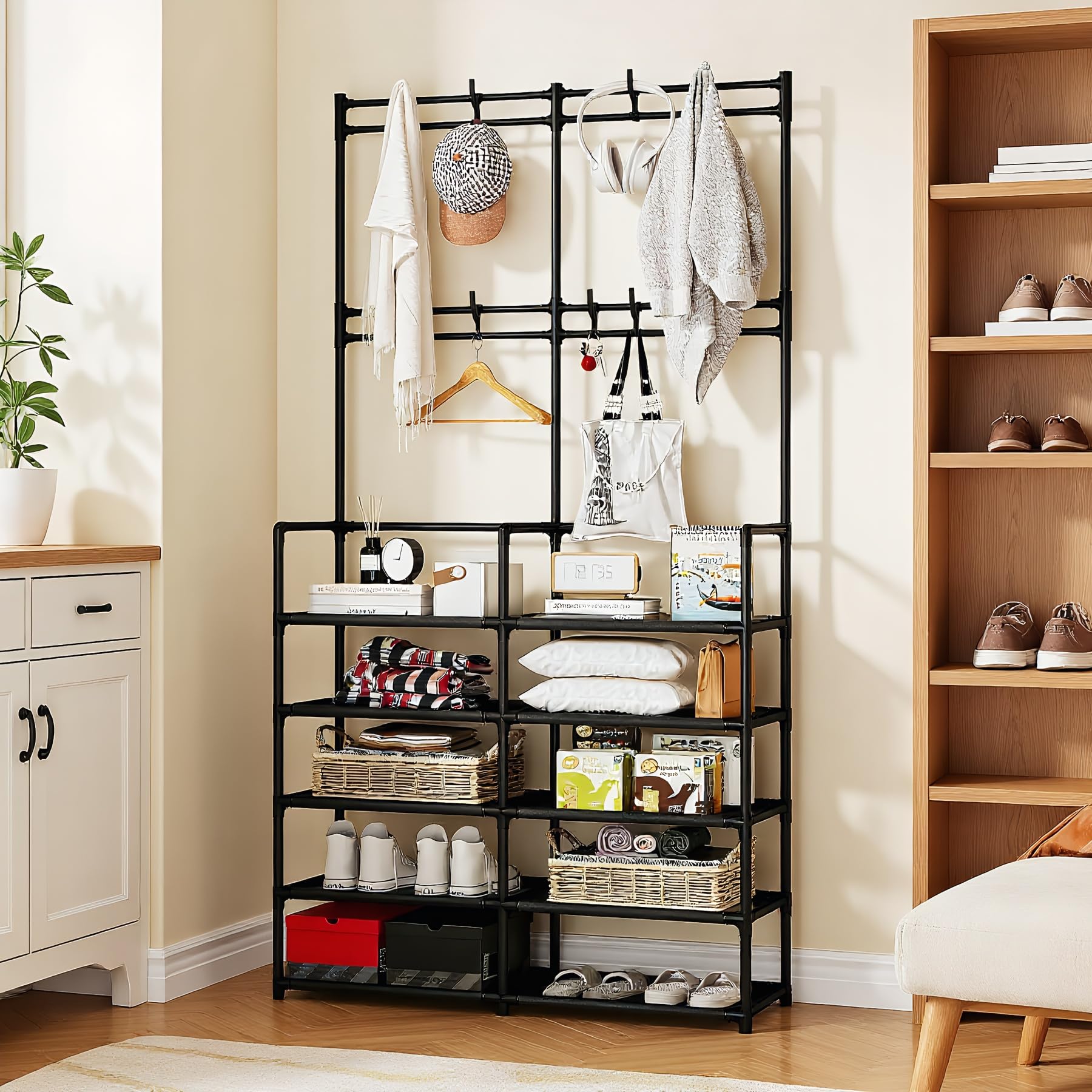 UDEAR storage capacity shown with shoes, hats, and bags.