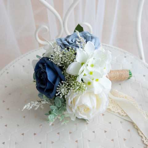 Udoula uses silk and plastic for a durable, lifelike bouquet.